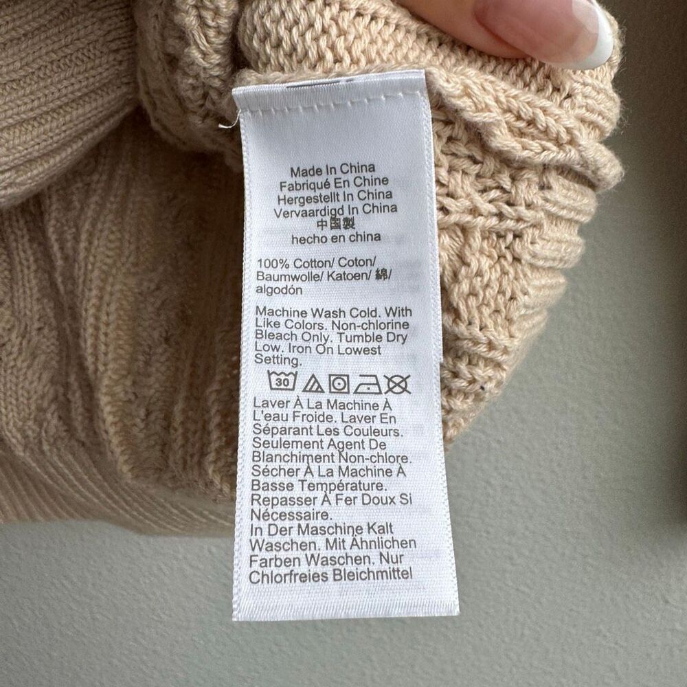 J.Crew 100% Cotton Cable Tan Knit Cardigan V-neck Relaxed Mr Roger’s Size Small - Picture 5 of 7